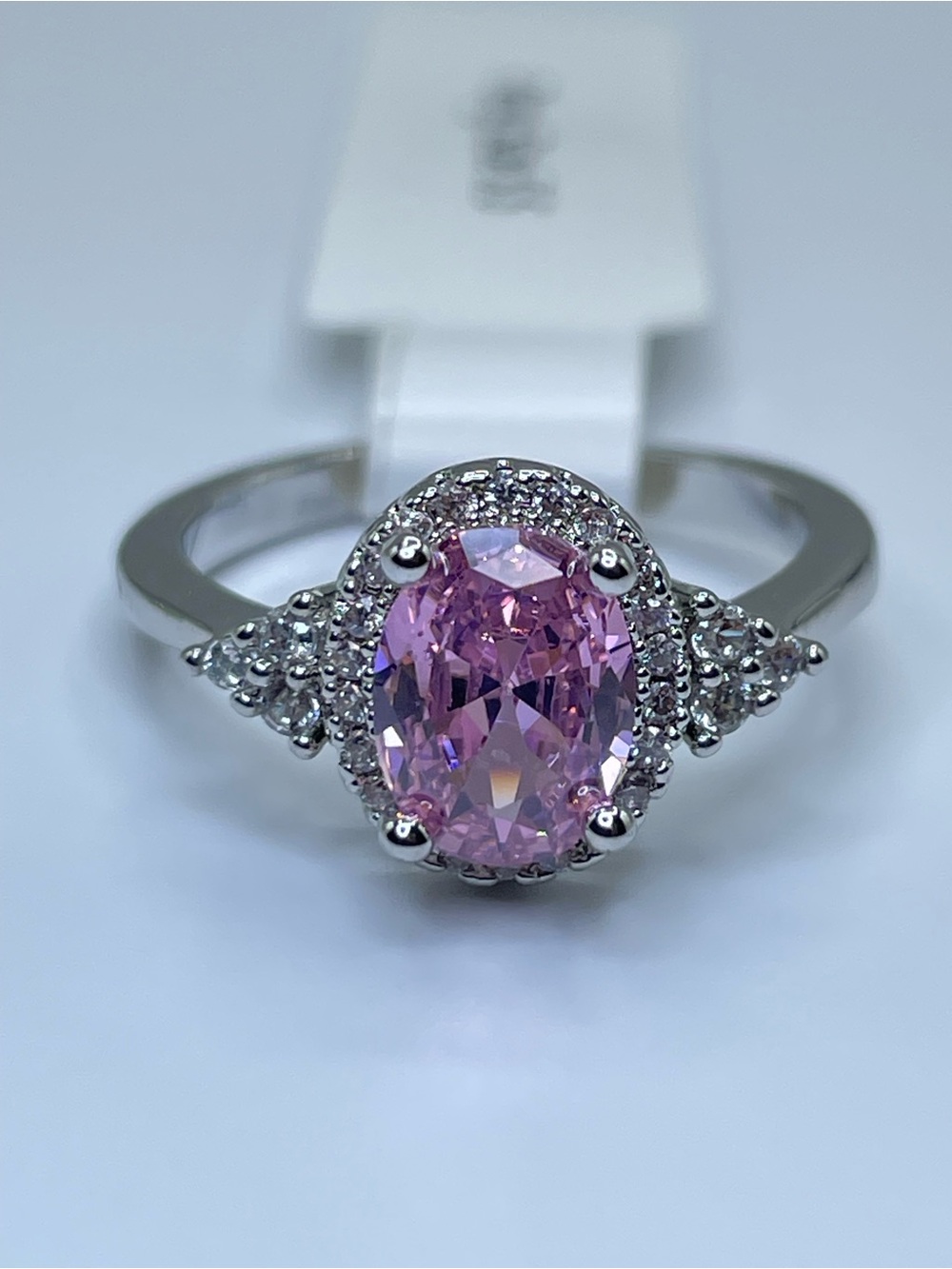 Swarovski Crystal Elements Pink Oval Crystal Halo Ring Sz 5.5 Dainty